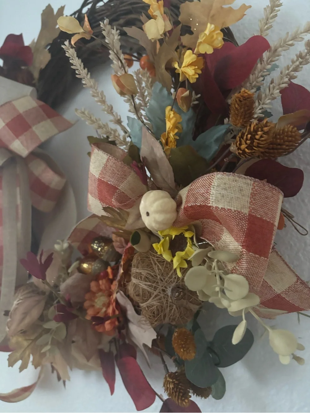 Rustic Primitive Farmhouse Fall Wreath Plaid Bow Grapevine Custom Final Sale